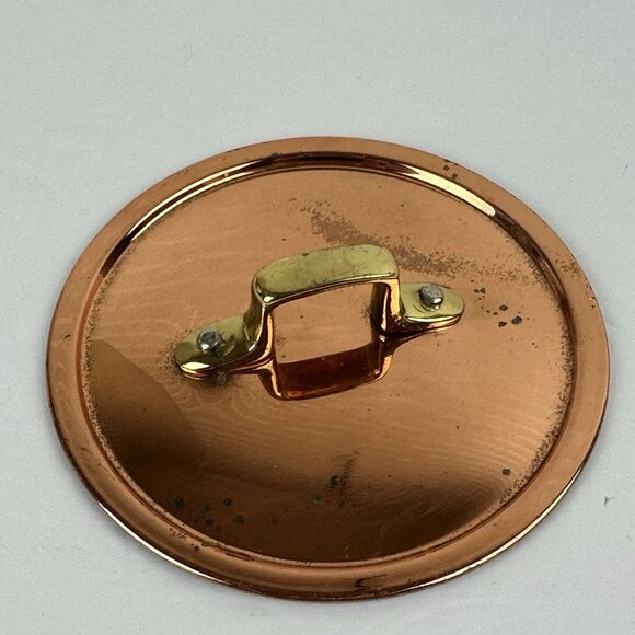 VTG Copper Saucepan Pot Replacement LID ONLY 4.375" Inch Brass Handle Patina - Picture 1 of 6